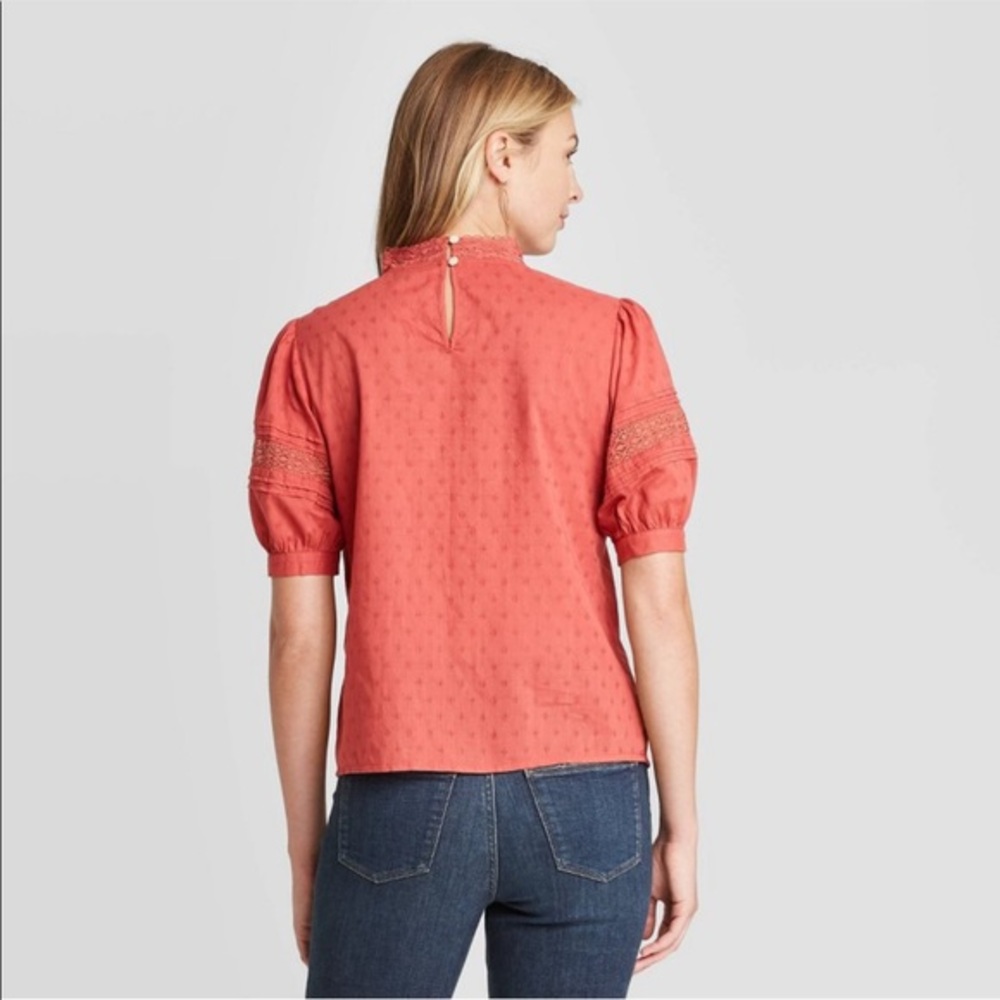 Universal Thread Women’s Short Puff Sleeve Pink Eyelet Blouse - Picture 6 of 12